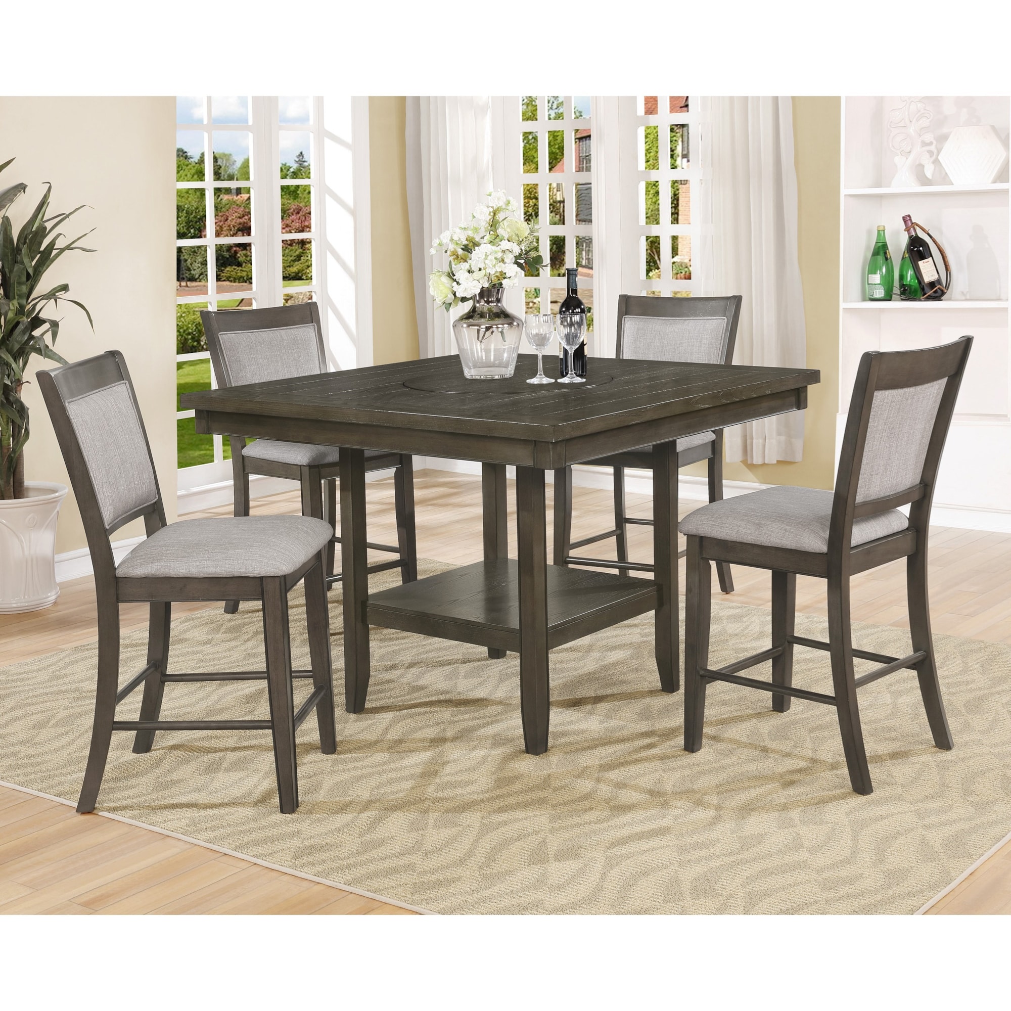 CM Fulton 2727GYT4848x1+2727GYS24x4 Counter Height Table with Lazy Susan and Upholstered